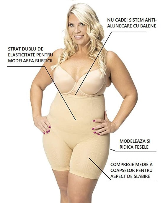 *Pantaloni modelatori cu burtieră si balene anti-alunecare